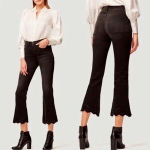 𝅺Frame Denim Schiffly High-Rise Crop Flare Embroidered Scallop Jeans Size 25